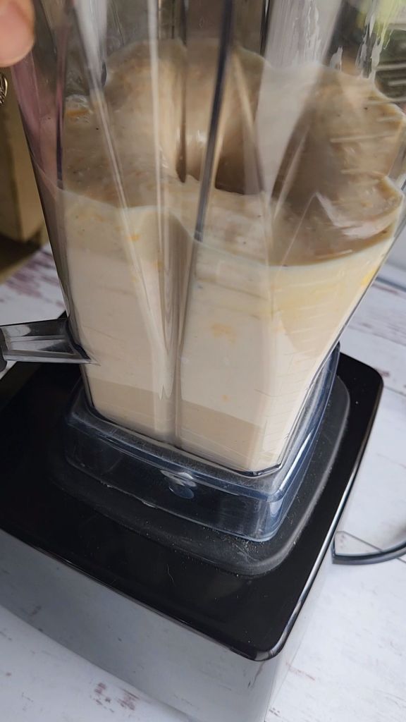 Blending up the egg batter for gluten-free keto copycat Starbucks egg bites recipe.