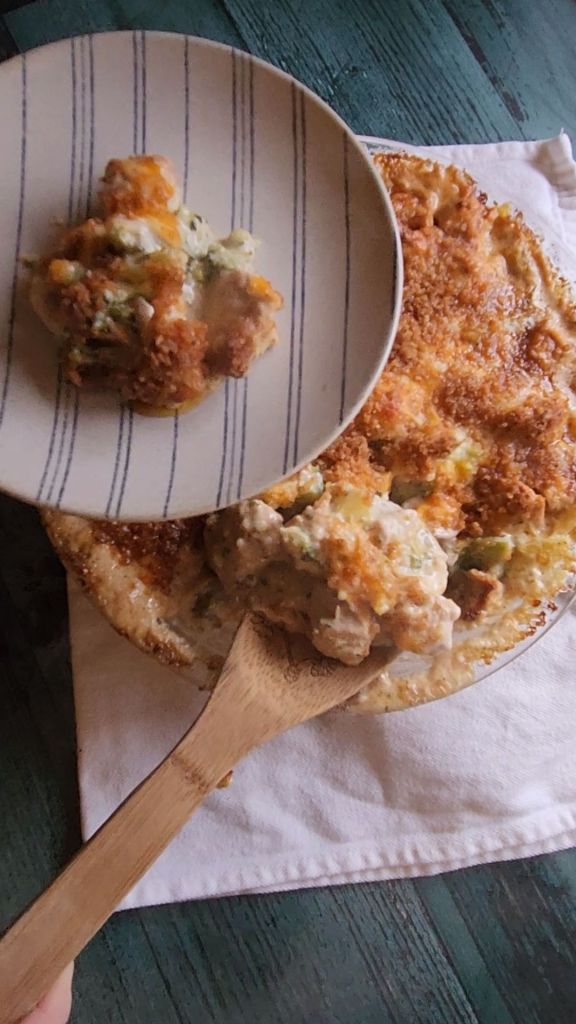 Serving up Easy gluten-free chicken Divan casserole recipe.