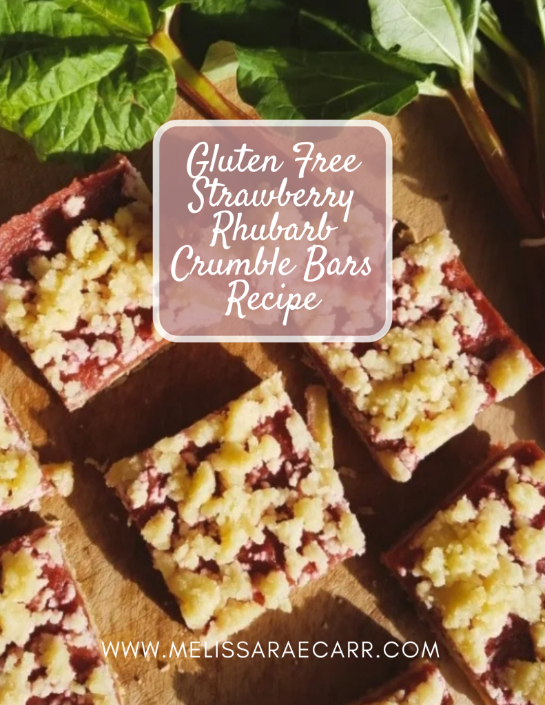 Gluten free strawberry rhubarb crumble bars recipe.