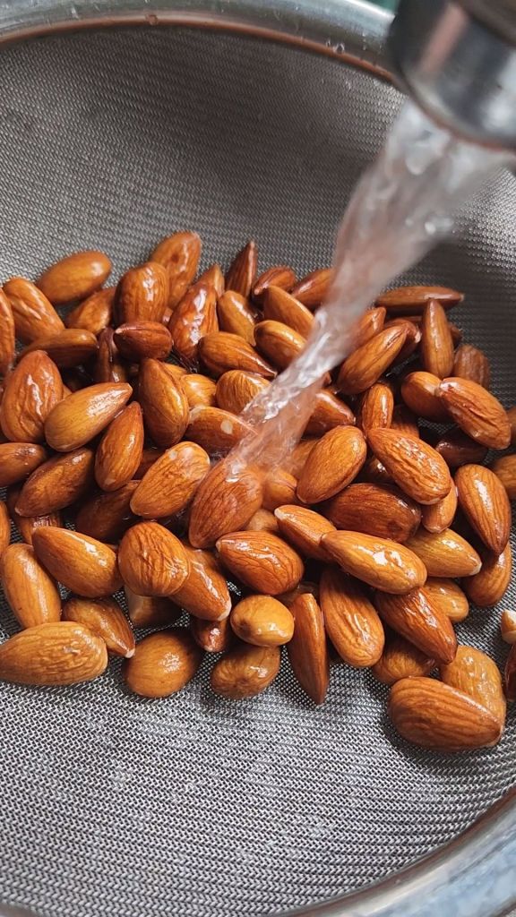 Renting raw almonds after being soaked.
