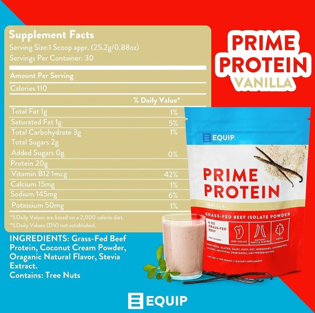 Nutrition facts for prime protein vanilla protein.