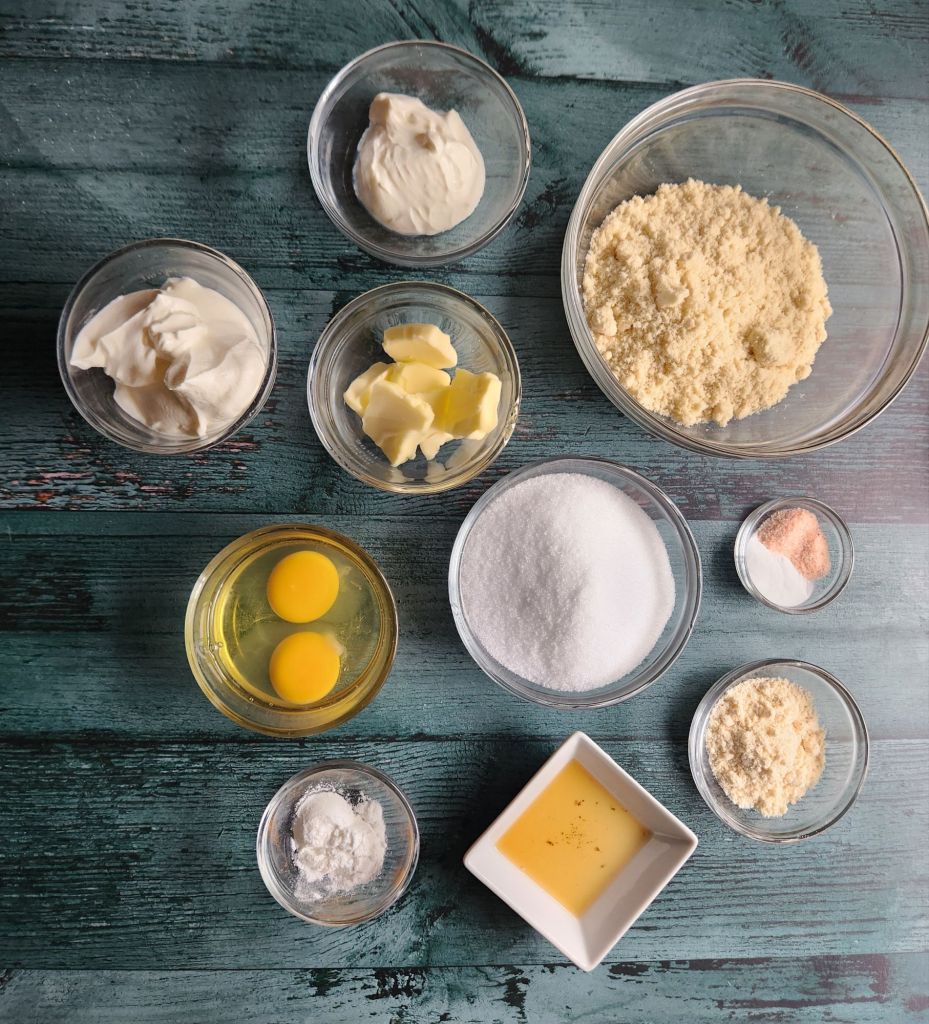 Ingredients needed to make grandma's gluten-free cinnamon coffee cake recipe.