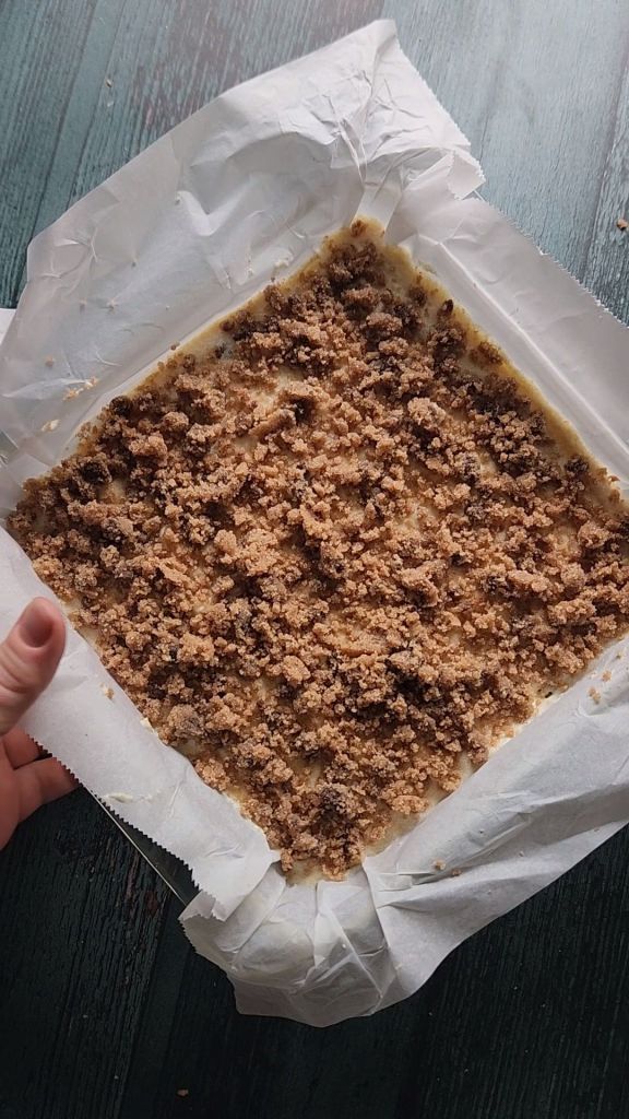 Grandma's gluten free cinnamon coffee cake prepared and ready for the oven.