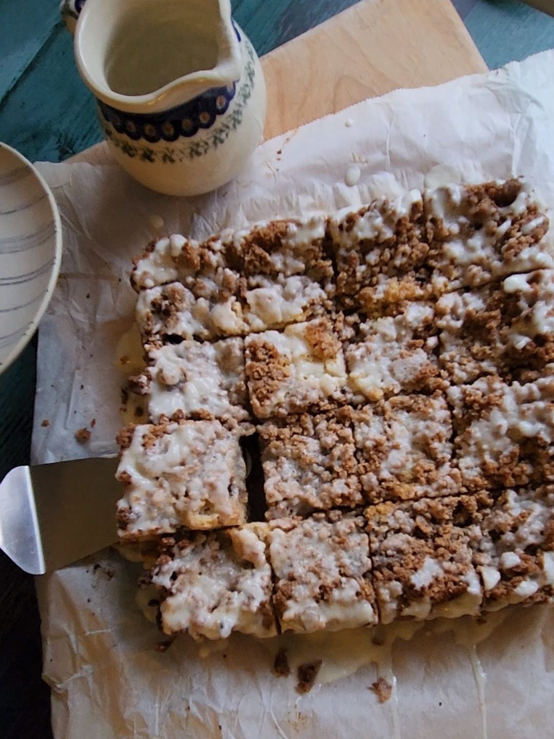 Serving up a slice of Grandma's gluten-free cinnamon coffee cake.