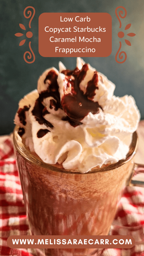 Low carb copycat Starbucks caramel mocha Frappuccino prepared.