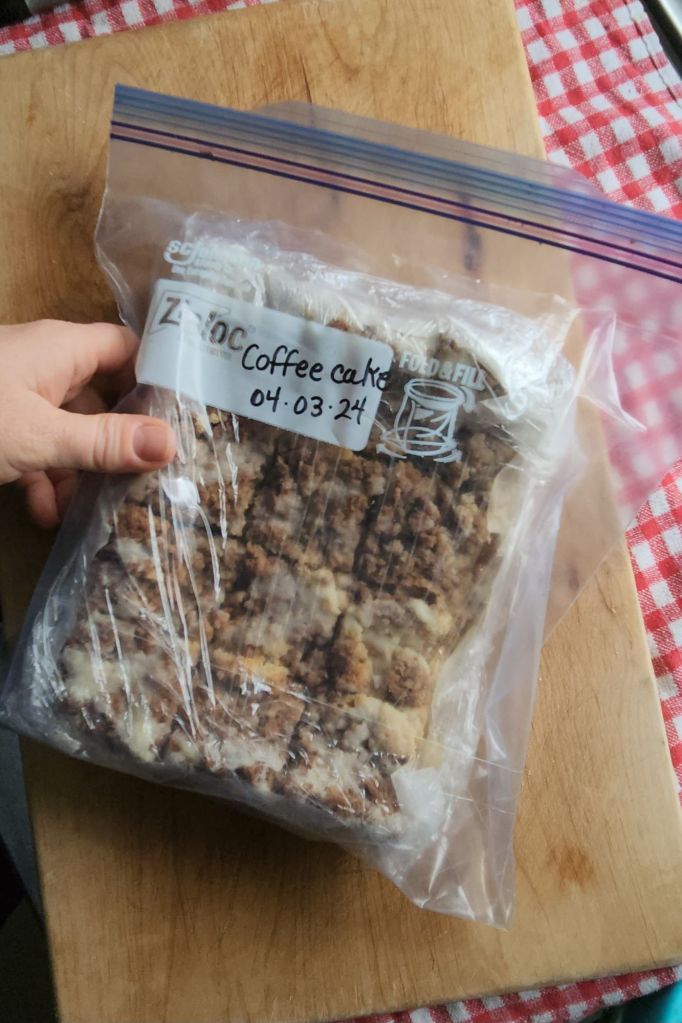 How to freeze a baked gluten-free crumb coffeee cake whole.