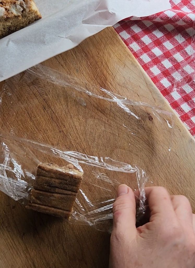 How to freeze a baked gluten-free crumb coffeee cake individually.