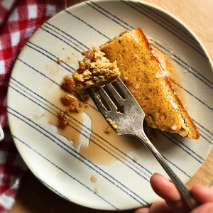 Easy gluten-free fluffy baked pecan pancake recipe.