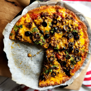 Gluten free keto copycat godfathers taco pizza recipe.