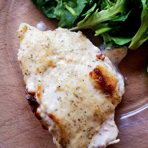 Gluten-free creamy Italian parmesan chicken dinner.