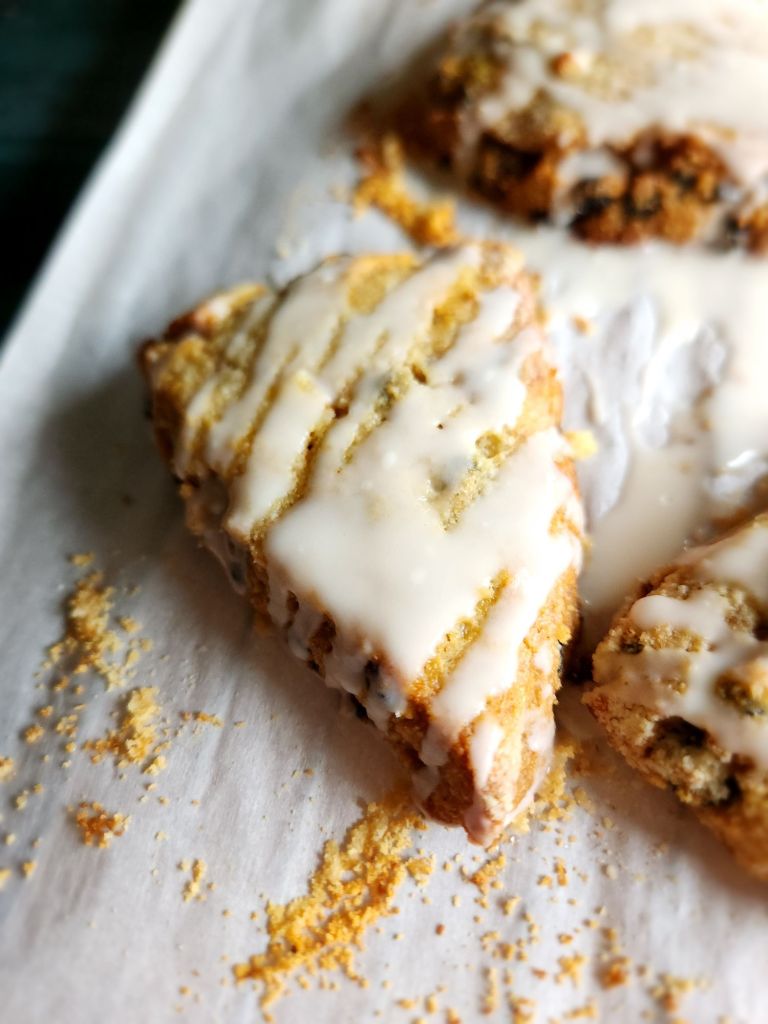 Gluten-free scones covered with sweet drizzle.