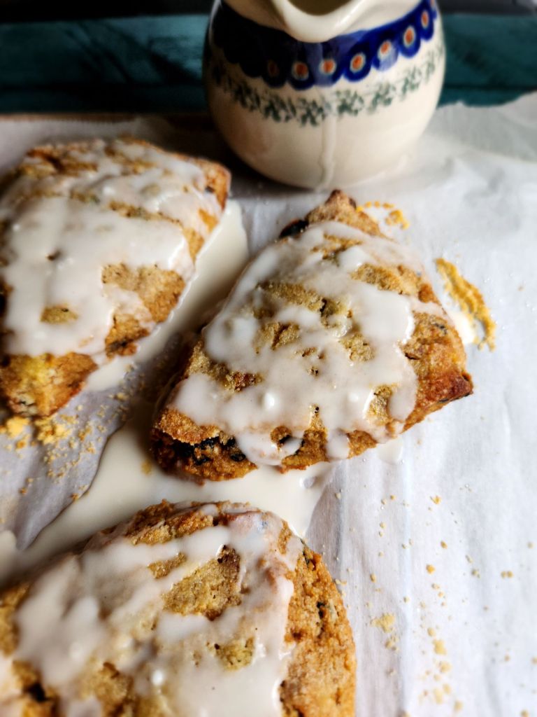 Gluten-free scones covered with sweet drizzle.