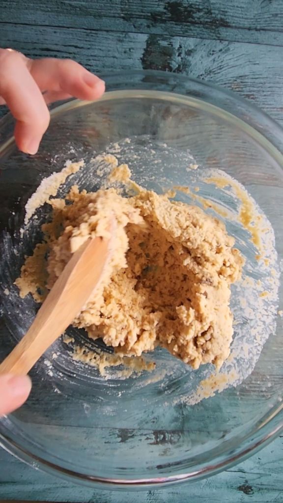 Stirring up gluten-free scone dough.