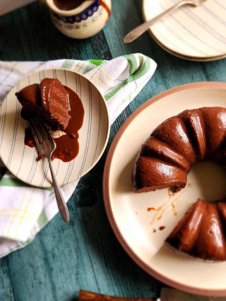 Serving up gluten-free Bailey's Irish cream chocolate bundt cake.