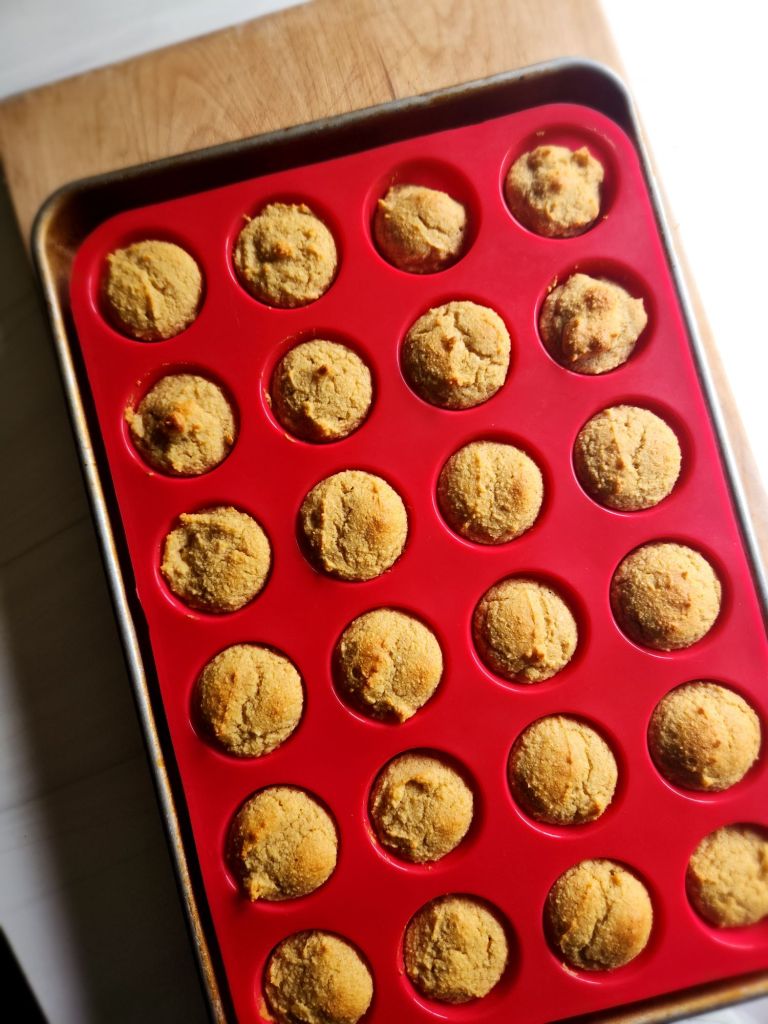 Gluten Free Keto Mini Glazed Donut Muffins baked in a pan.