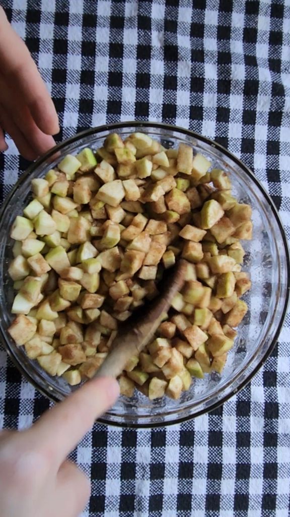 Easy keto apple pie filling recipe , gluten free being made.