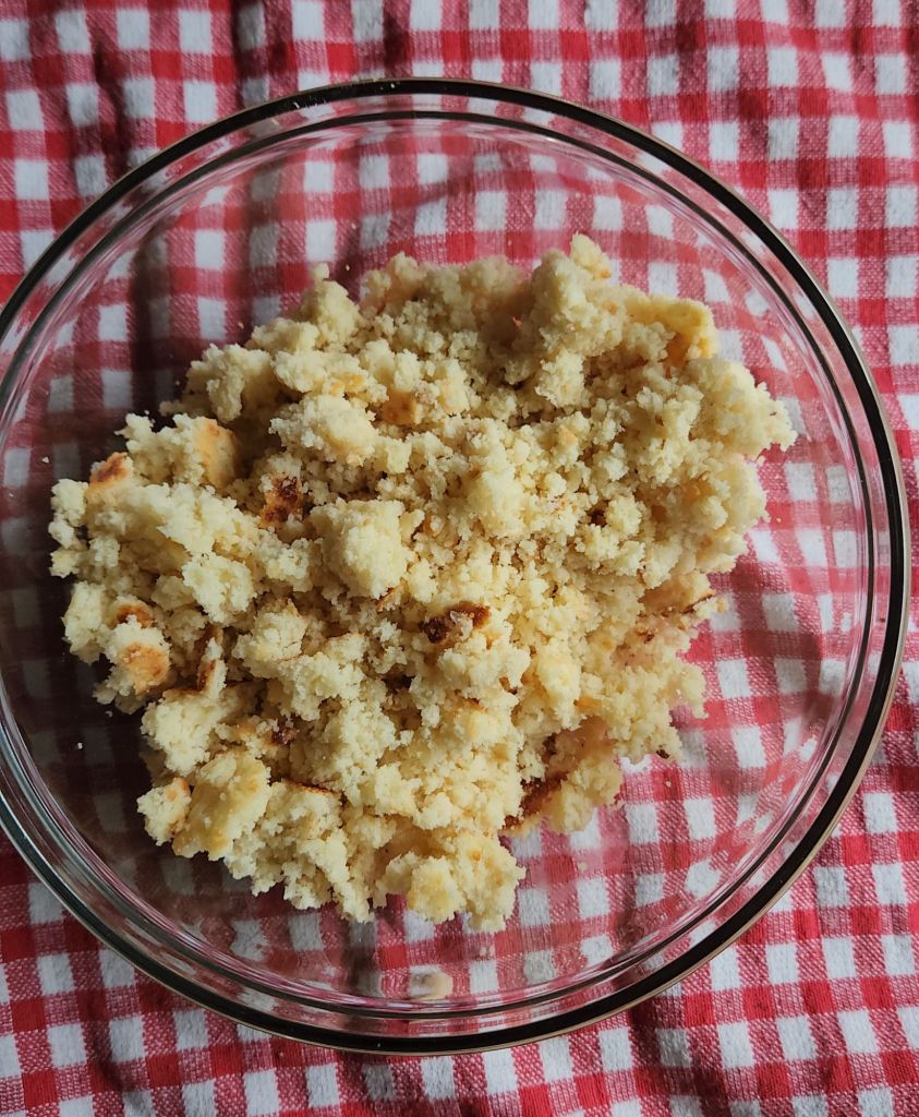 Easy 4 ingredient gluten free biscuits crumbled to use as breadcrumb alternative.