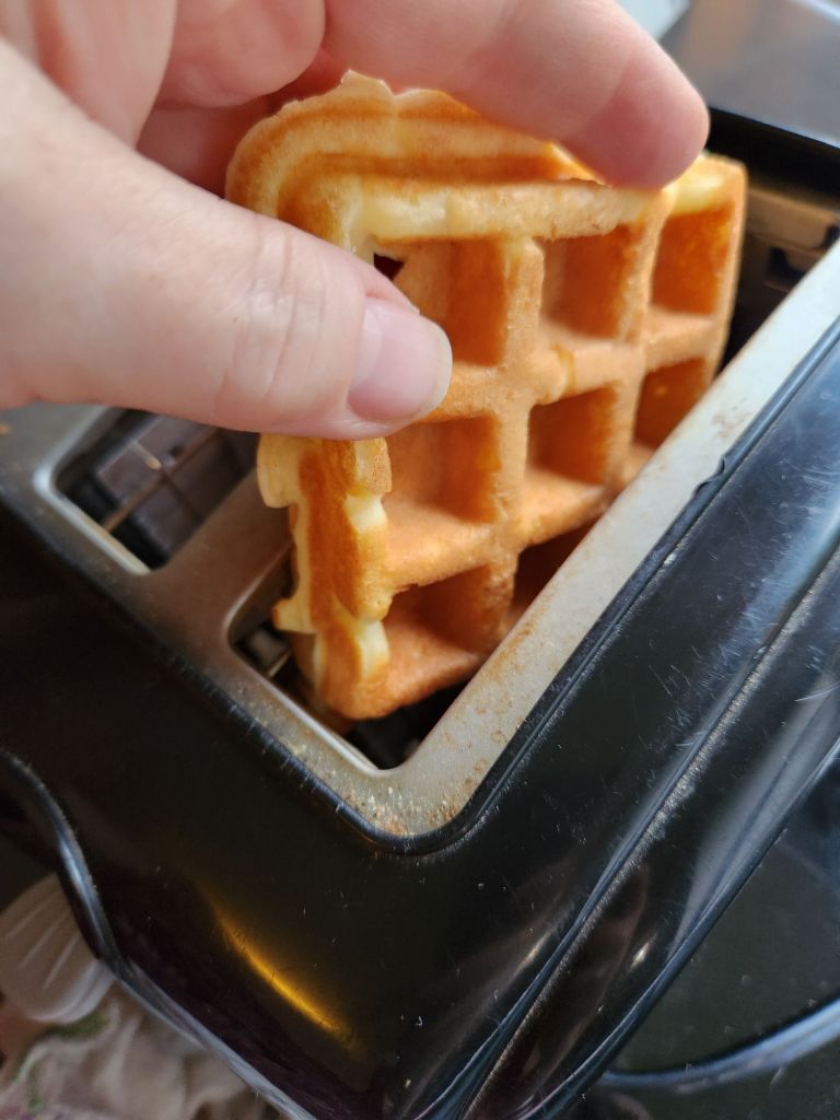 Re-heating Easy gluten free low carb breakfast chaffle waffles.