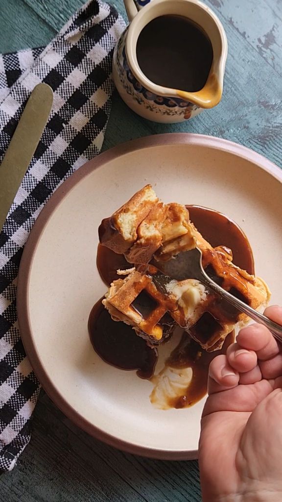 Eating Easy gluten free low carb breakfast chaffle waffles.
