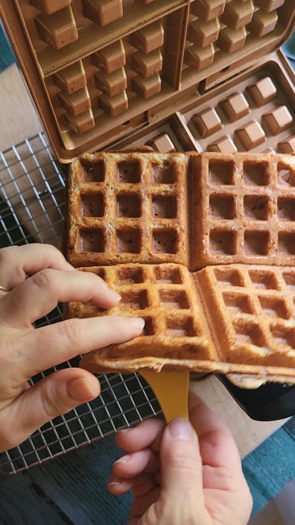 Removing cook. Ed easy gluten, free low carb.Breakfast chaffle waffles from the waffle maker.