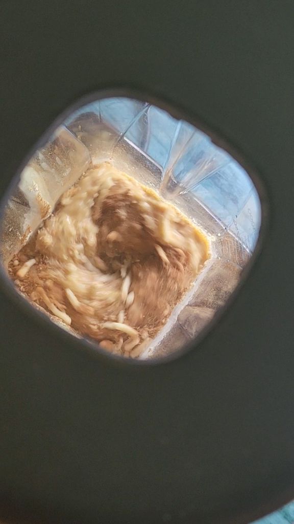 Batter in blender for Easy gluten free low carb breakfast chaffle waffles.
