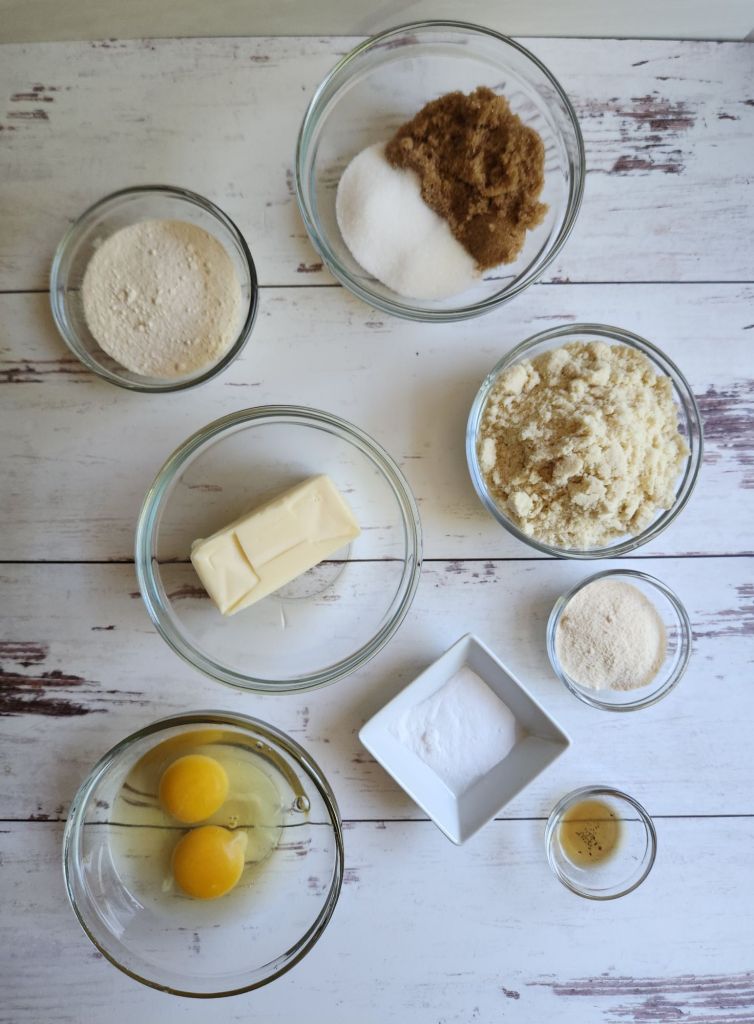 Ingredients you'll need to make Soft batch Gluten Free low carb chocolate chip cookie .