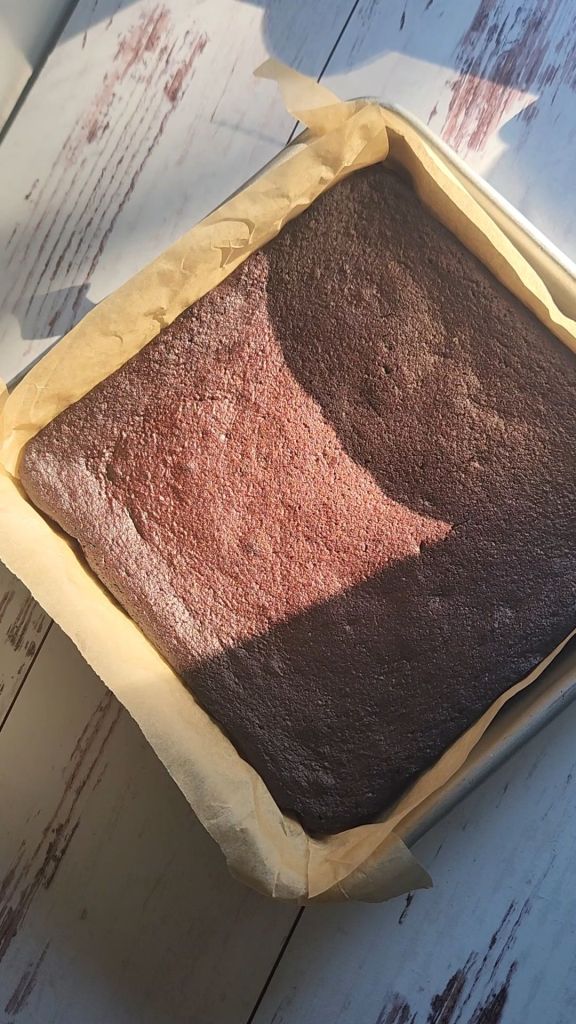 Cooled gluten free fudge brownies.