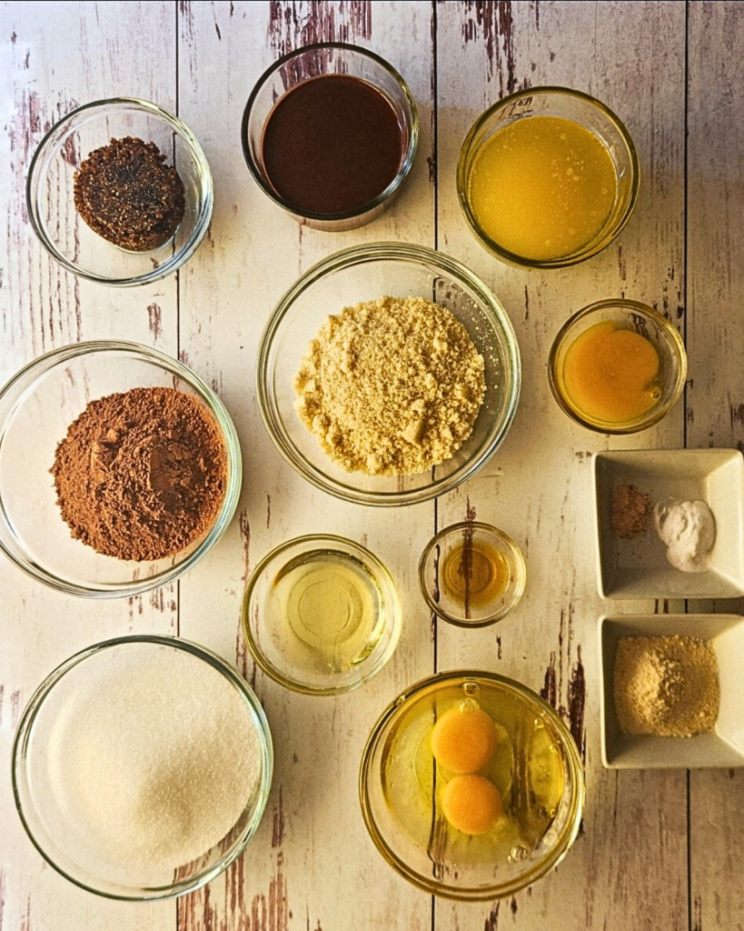 Ingredients needed to make Easy Gluten Free Little Debbie Fudgy Brownie Recipe.