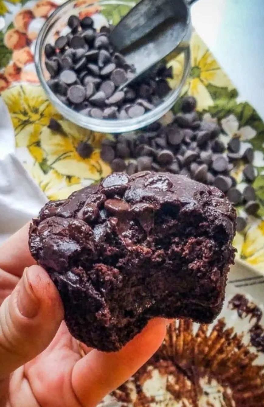 Keto double chocolate chip muffin.