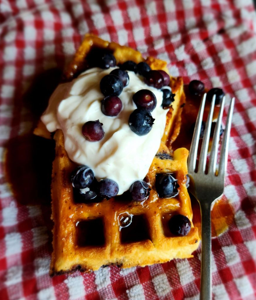 Easy Gluten-Free Dairy-Free Blueberry Waffles Recipe.