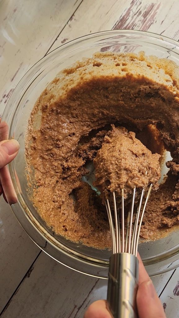 Mixing up batter for Easy gluten free zucchini bread with yellow squash recipe.