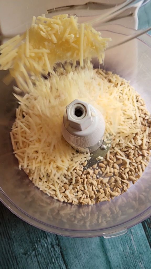 Gluten-Free Nut Free Sunflower Seed Crackers Recipe dough being made in food processor.