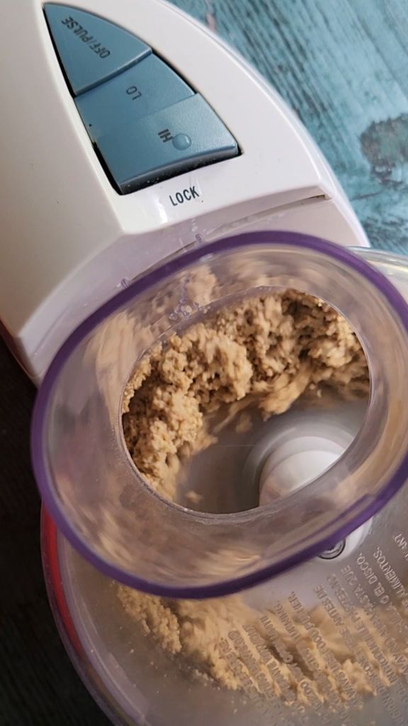 Gluten-Free Nut Free Sunflower Seed Crackers Recipe dough being made in food processor.