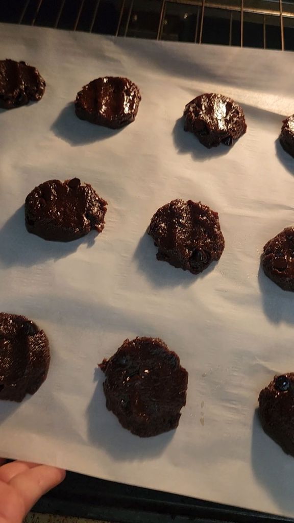 Placing Gluten free keto almond butter protein cookies into oven to bake