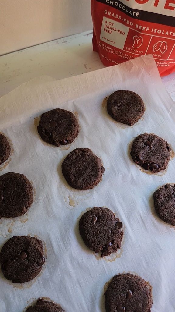 Gluten free keto almond butter protein cookies recipe.