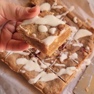 Gluten free white chocolate cranberry blondies.