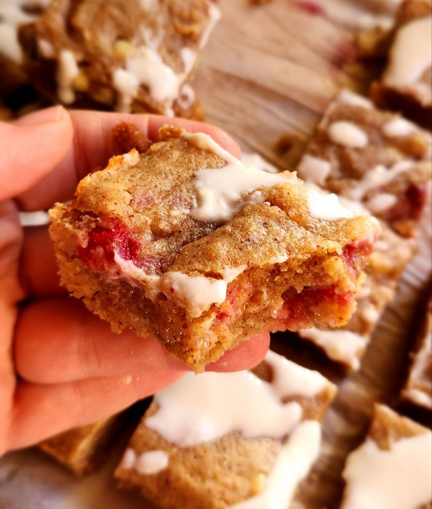 Gluten free white chocolate cranberry blondies.