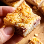 Gluten free low carb strawberry lemon cheesecake bars.