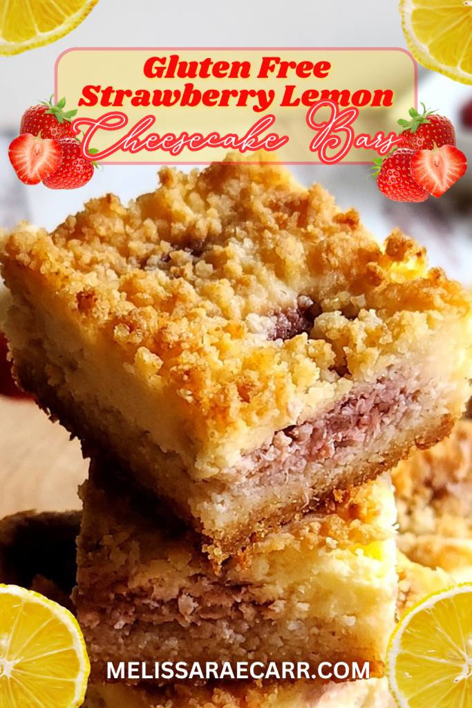 Gluten free low carb strawberry lemon cheesecake bars.