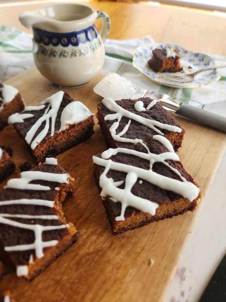 Easy gluten , free irish spice cake on a cutting board